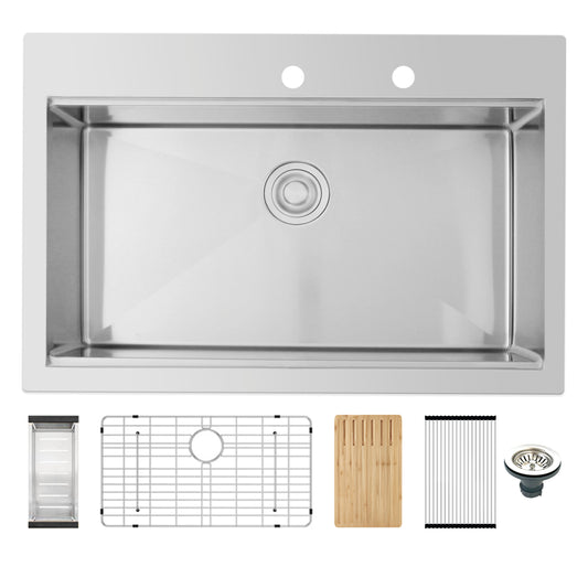 Mandy 33" Stainless Steel Top Mount Kitchen Sink with Workstation
