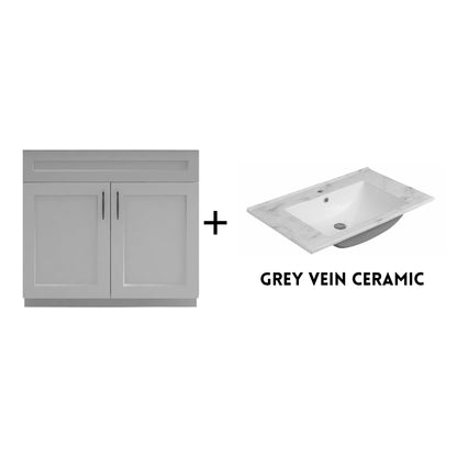 RTA Light Grey Shaker 36" Freestanding Bathroom Vanity Sink Base with Optional Quartz or Ceramic Countertop