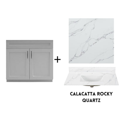 RTA Light Grey Shaker 36" Freestanding Bathroom Vanity Sink Base with Optional Quartz or Ceramic Countertop