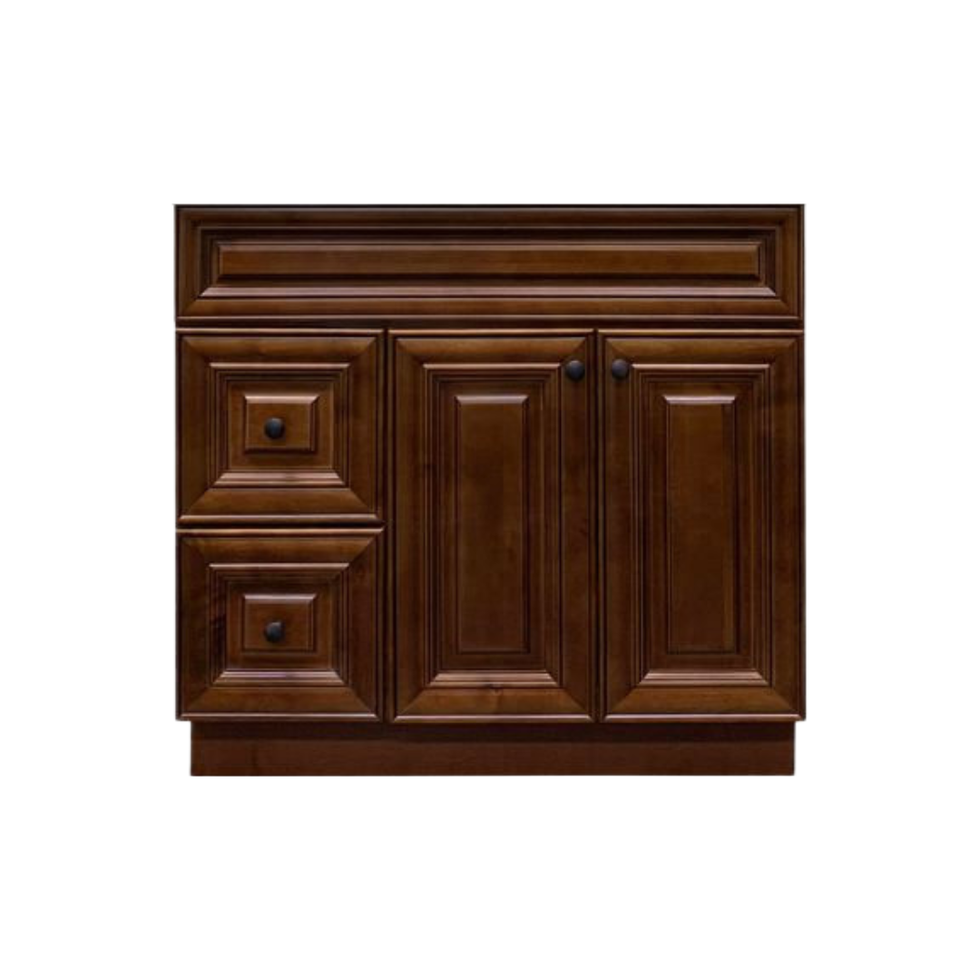 RTA Maple Walnut Raised Panel 36" Freestanding Bathroom Vanity Combo Base with Optional Quartz or Ceramic Countertop