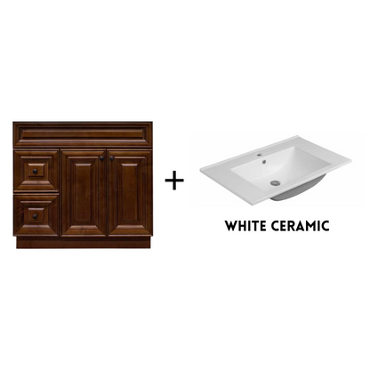 RTA Maple Walnut Raised Panel 36" Freestanding Bathroom Vanity Combo Base with Optional Quartz or Ceramic Countertop