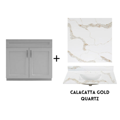 RTA Light Grey Shaker 36" Freestanding Bathroom Vanity Sink Base with Optional Quartz or Ceramic Countertop