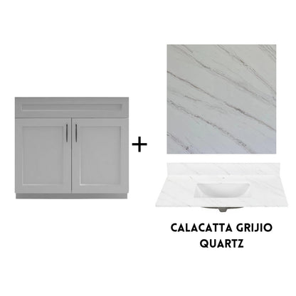 RTA Light Grey Shaker 36" Freestanding Bathroom Vanity Sink Base with Optional Quartz or Ceramic Countertop