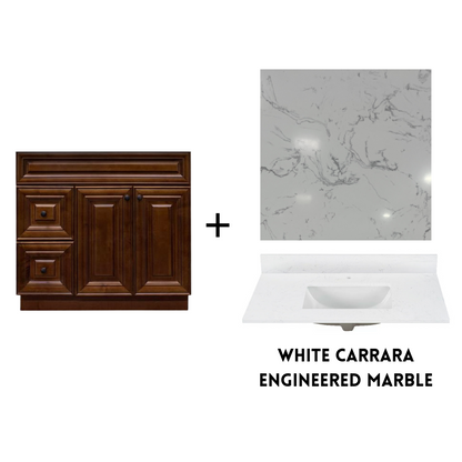 RTA Maple Walnut Raised Panel 36" Freestanding Bathroom Vanity Combo Base with Optional Quartz or Ceramic Countertop