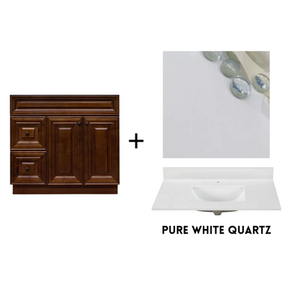 RTA Maple Walnut Raised Panel 36" Freestanding Bathroom Vanity Combo Base with Optional Quartz or Ceramic Countertop