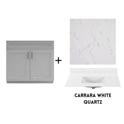 RTA Light Grey Shaker 36" Freestanding Bathroom Vanity Sink Base with Optional Quartz or Ceramic Countertop