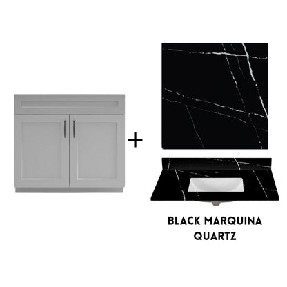 RTA Light Grey Shaker 36" Freestanding Bathroom Vanity Sink Base with Optional Quartz or Ceramic Countertop