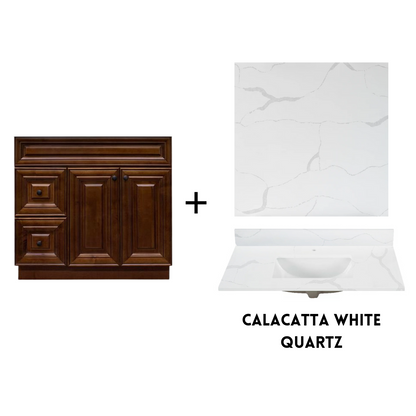 RTA Maple Walnut Raised Panel 36" Freestanding Bathroom Vanity Combo Base with Optional Quartz or Ceramic Countertop