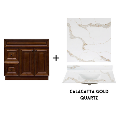 RTA Maple Walnut Raised Panel 36" Freestanding Bathroom Vanity Combo Base with Optional Quartz or Ceramic Countertop