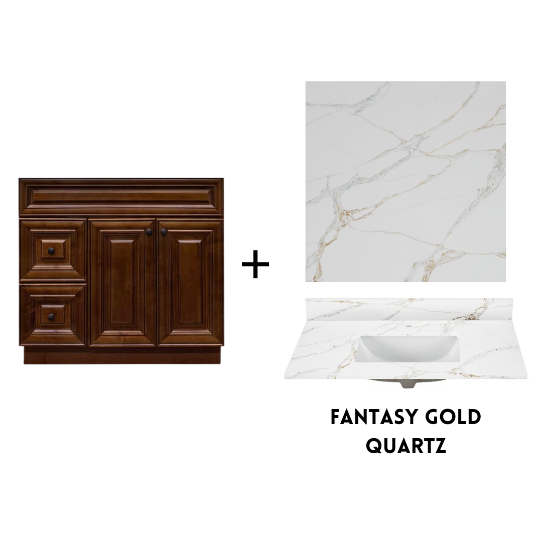 RTA Maple Walnut Raised Panel 36" Freestanding Bathroom Vanity Combo Base with Optional Quartz or Ceramic Countertop