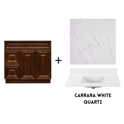 RTA Maple Walnut Raised Panel 36" Freestanding Bathroom Vanity Combo Base with Optional Quartz or Ceramic Countertop