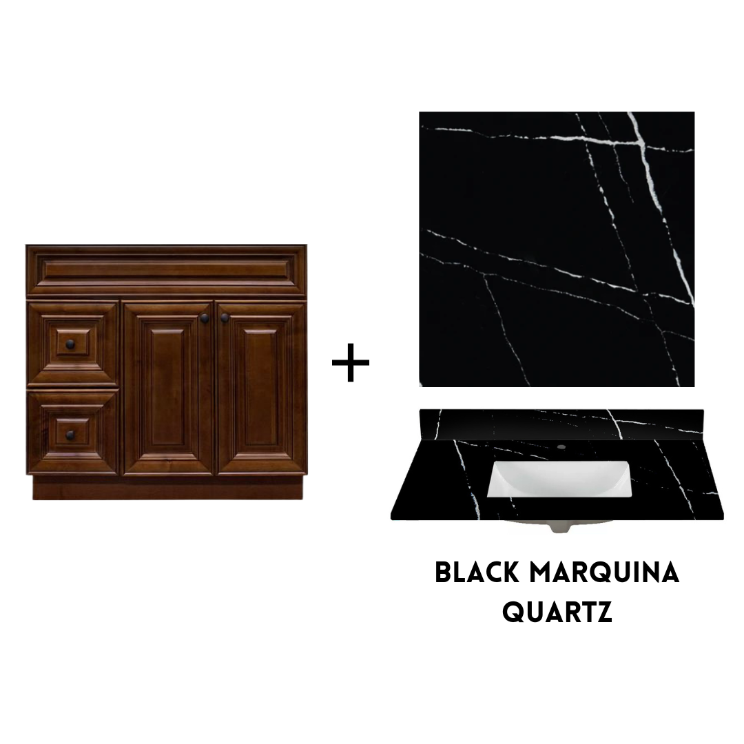 RTA Maple Walnut Raised Panel 36" Freestanding Bathroom Vanity Combo Base with Optional Quartz or Ceramic Countertop
