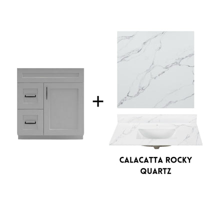 RTA Light Grey Shaker 30" Freestanding Bathroom Vanity Combo Base with Optional Quartz or Ceramic Countertop