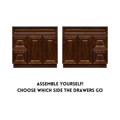 RTA Maple Walnut Raised Panel 36" Freestanding Bathroom Vanity Combo Base with Optional Quartz or Ceramic Countertop
