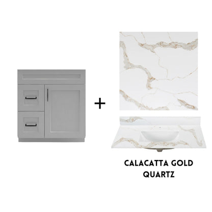 RTA Light Grey Shaker 30" Freestanding Bathroom Vanity Combo Base with Optional Quartz or Ceramic Countertop