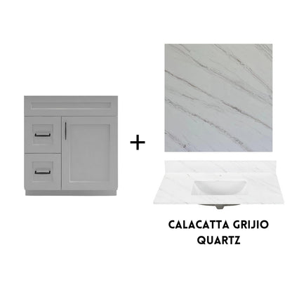 RTA Light Grey Shaker 30" Freestanding Bathroom Vanity Combo Base with Optional Quartz or Ceramic Countertop