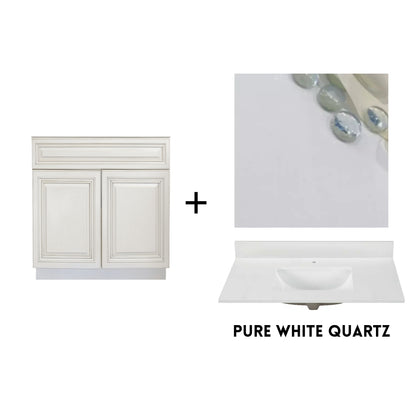 RTA Antique White Raised Panel 30" Freestanding Bathroom Vanity Sink Base with Optional Quartz or Ceramic Countertop