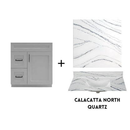 RTA Light Grey Shaker 30" Freestanding Bathroom Vanity Combo Base with Optional Quartz or Ceramic Countertop