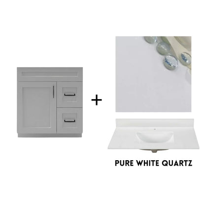 RTA Light Grey Shaker 30" Freestanding Bathroom Vanity Combo Base with Optional Quartz or Ceramic Countertop