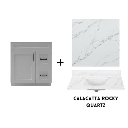 RTA Light Grey Shaker 30" Freestanding Bathroom Vanity Combo Base with Optional Quartz or Ceramic Countertop