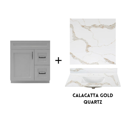 RTA Light Grey Shaker 30" Freestanding Bathroom Vanity Combo Base with Optional Quartz or Ceramic Countertop