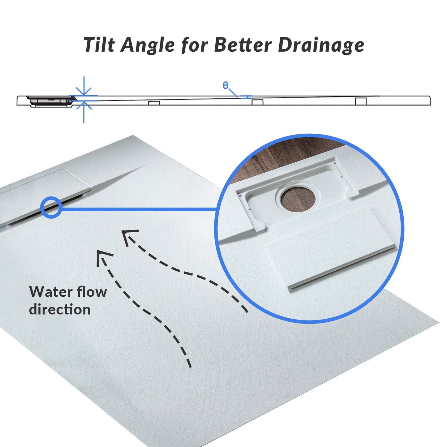 Offset Zero Threshold Solid Surface Shower Base Pan