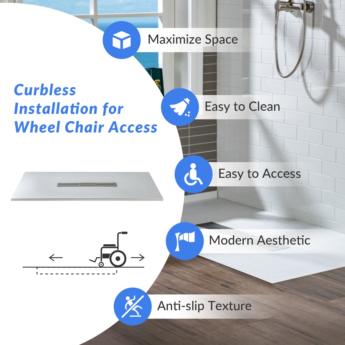 Core Zero Threshold Solid Surface Shower Base Pan