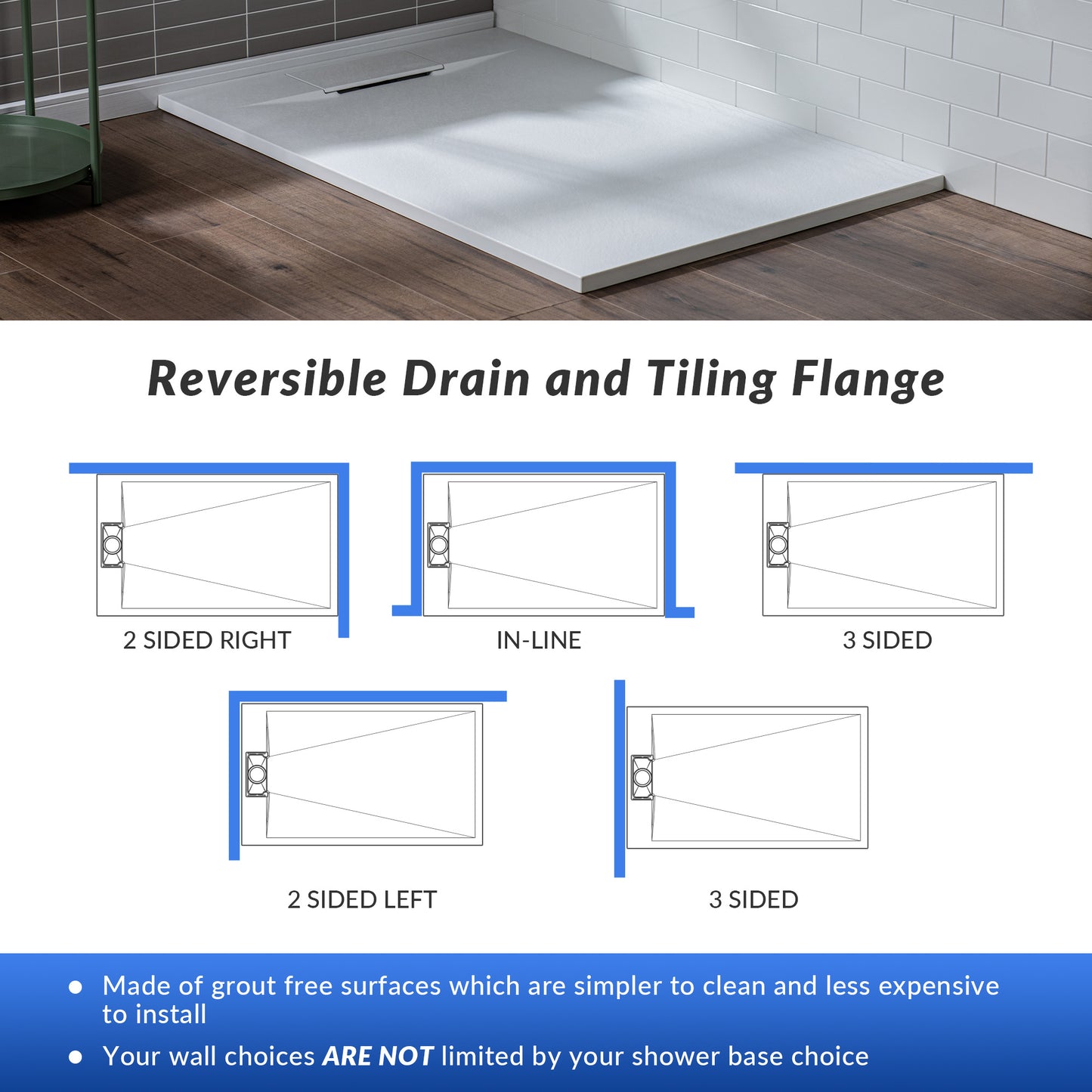 Offset Zero Threshold Solid Surface Shower Base Pan