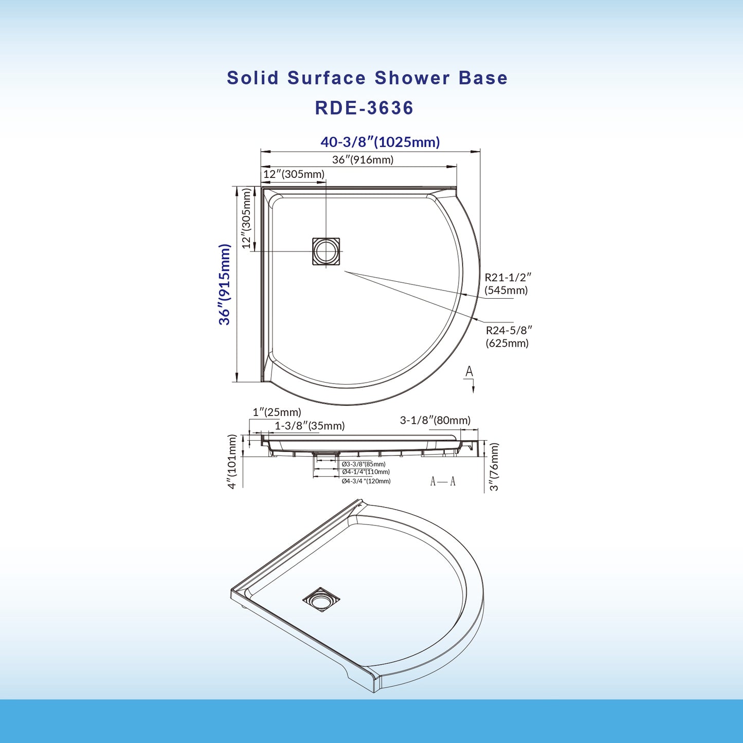 Round Neo-Angle Corner Solid Surface Shower Base Pan