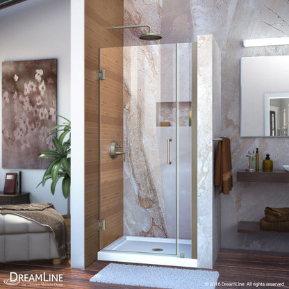 Unidoor Frameless Hinged Shower Door with 6" Stationary Panel