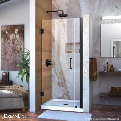 Unidoor Frameless Hinged Shower Door with 6" Stationary Panel