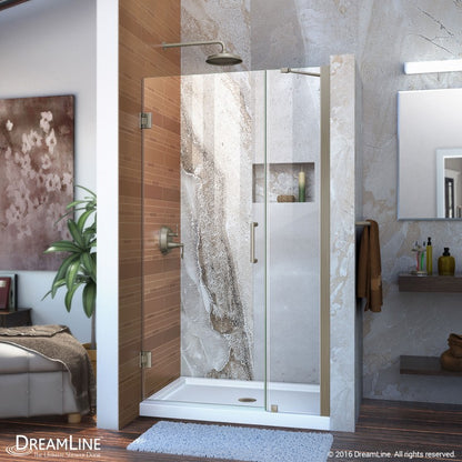 Unidoor Frameless Hinged Shower Door with Support Arm for 12" Stationary Panel