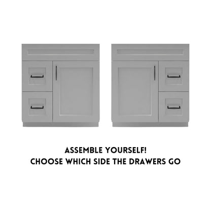 RTA Light Grey Shaker 30" Freestanding Bathroom Vanity Combo Base with Optional Quartz or Ceramic Countertop
