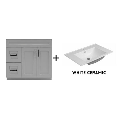 RTA Light Grey Shaker 36" Freestanding Bathroom Vanity Combo Base with Optional Quartz or Ceramic Countertop