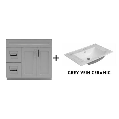 RTA Light Grey Shaker 36" Freestanding Bathroom Vanity Combo Base with Optional Quartz or Ceramic Countertop
