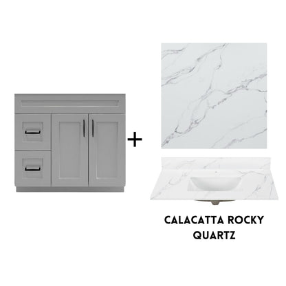 RTA Light Grey Shaker 36" Freestanding Bathroom Vanity Combo Base with Optional Quartz or Ceramic Countertop