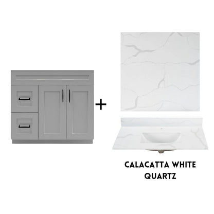 RTA Light Grey Shaker 36" Freestanding Bathroom Vanity Combo Base with Optional Quartz or Ceramic Countertop