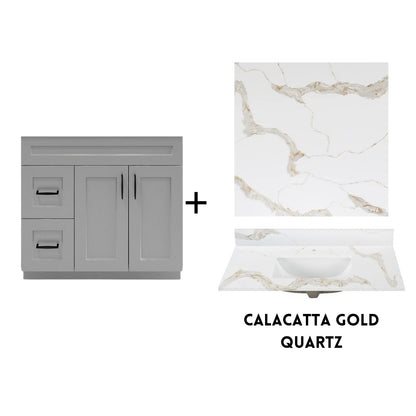 RTA Light Grey Shaker 36" Freestanding Bathroom Vanity Combo Base with Optional Quartz or Ceramic Countertop
