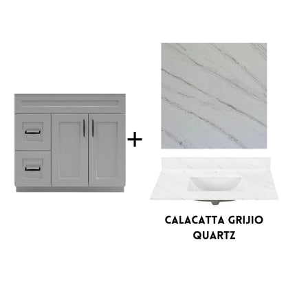 RTA Light Grey Shaker 36" Freestanding Bathroom Vanity Combo Base with Optional Quartz or Ceramic Countertop