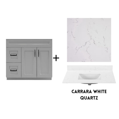 RTA Light Grey Shaker 36" Freestanding Bathroom Vanity Combo Base with Optional Quartz or Ceramic Countertop