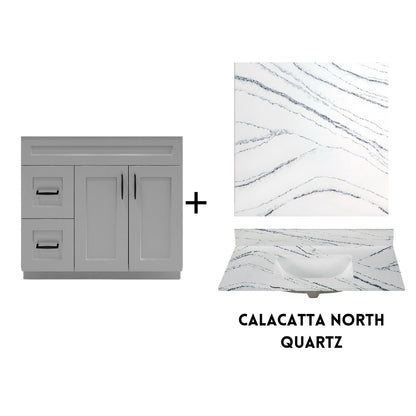 RTA Light Grey Shaker 36" Freestanding Bathroom Vanity Combo Base with Optional Quartz or Ceramic Countertop