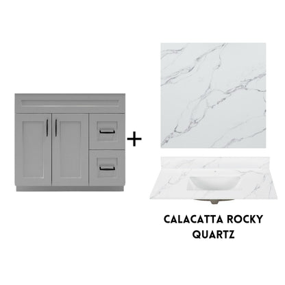 RTA Light Grey Shaker 36" Freestanding Bathroom Vanity Combo Base with Optional Quartz or Ceramic Countertop
