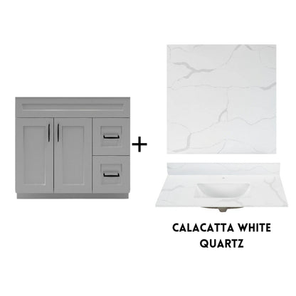 RTA Light Grey Shaker 36" Freestanding Bathroom Vanity Combo Base with Optional Quartz or Ceramic Countertop