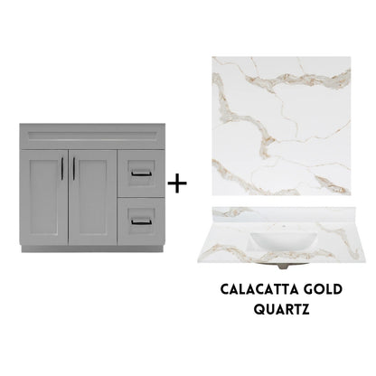 RTA Light Grey Shaker 36" Freestanding Bathroom Vanity Combo Base with Optional Quartz or Ceramic Countertop