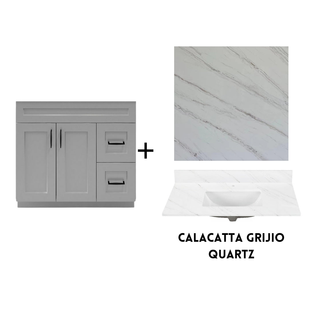 RTA Light Grey Shaker 36" Freestanding Bathroom Vanity Combo Base with Optional Quartz or Ceramic Countertop