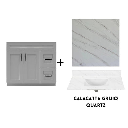 RTA Light Grey Shaker 36" Freestanding Bathroom Vanity Combo Base with Optional Quartz or Ceramic Countertop