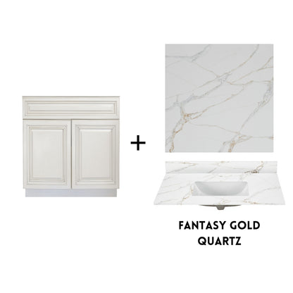 RTA Antique White Raised Panel 30" Freestanding Bathroom Vanity Sink Base with Optional Quartz or Ceramic Countertop
