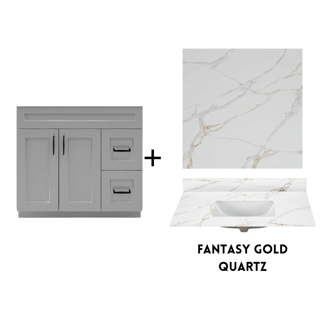 RTA Light Grey Shaker 36" Freestanding Bathroom Vanity Combo Base with Optional Quartz or Ceramic Countertop
