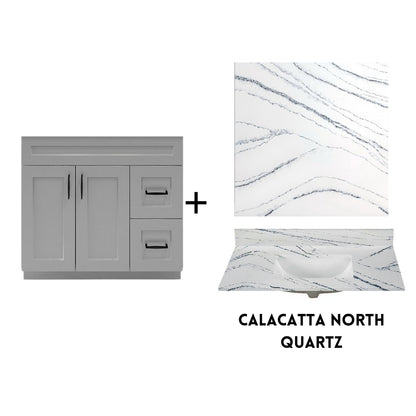 RTA Light Grey Shaker 36" Freestanding Bathroom Vanity Combo Base with Optional Quartz or Ceramic Countertop