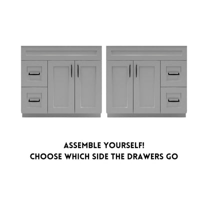 RTA Light Grey Shaker 36" Freestanding Bathroom Vanity Combo Base with Optional Quartz or Ceramic Countertop